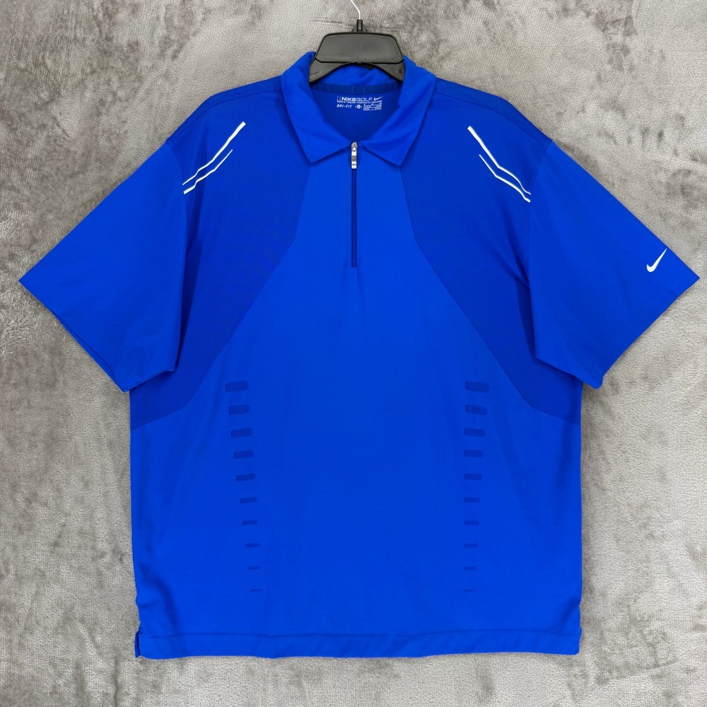 Nike Polo Mens XL 360181-450 Blue 1/4 Zip Short Sleeve Dri-FIT EUC